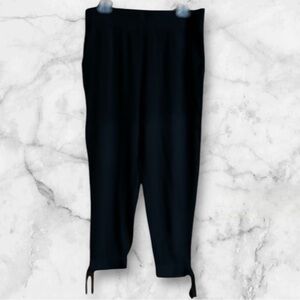 APT9 black rayon ankle  pants elastic waist tie bottom hem pockets size large